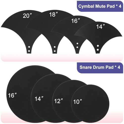 12-Piece Drum Mute Pads Set - Foam Drum Silencer Pads for 10 12 14 16 Inch Drums with Cymbal Mufflers and Hi-Hat Pad - Noise Reducing Practice Pads for Acoustic & Electric Drum Kits - Thumbnail 2