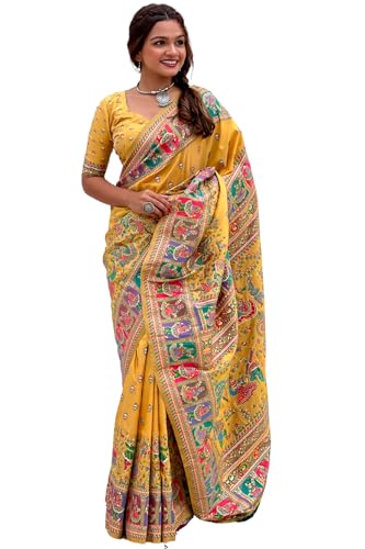 Image of SGF11 Women's Kanjivaram Pure Soft Silk Saree With Unstitched Blouse Piece