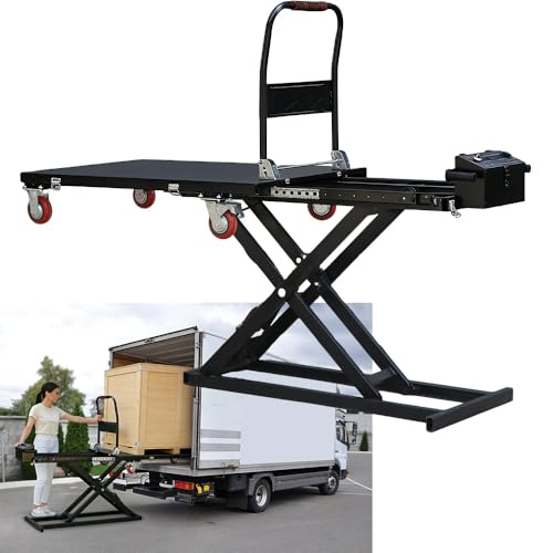 Electric Hydraulic Scissor Lift Table Cart - 660 lbs Capacity 51.97-Inch Max Height Heavy-Duty Mobile Material Handling Cart with 4 Wheels & Anti-Slip Platform Labor-Friendly Design for Easy Operation