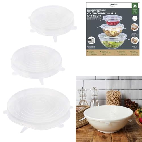 3er Set flexible Silikondeckel zur Abdeckung und Aufbewahrung von Speisen, wiederverwendbar in drei Größen