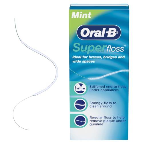 Oral-B Super Floss Pre-Cut Strands, Dental Floss for Bridges, Braces and Wide Spaces, 50 Strands