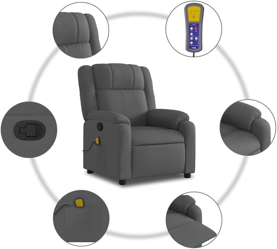 vidaXL Massage Recliner Chair Dark Grey Fabric