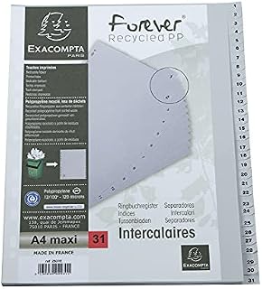 Exacompta - Ref 2931E - PP Printed Indices - For Use With A4+ Documents, 0.1mm Polypropylene, Pre-Punched, Soft & Tear Resistant - 31 Divider Parts (1-31) - Grey