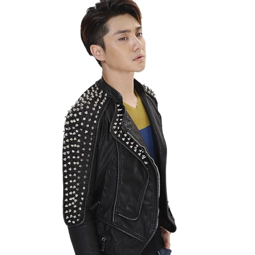 Fashion SX Men's Rock Punk Nailed Motorcycle Leather Jacket Classic Vintage Club Bike Jacket2