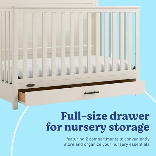 Image of Graco Tristan 5-in-1 Convertible Crib with Drawer, Frosted Oat
