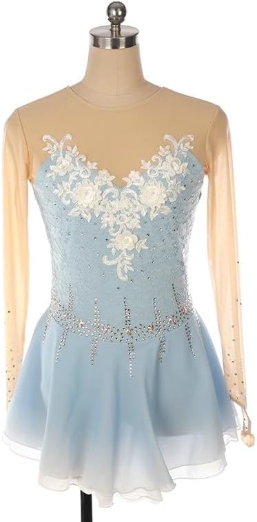 Girl Lace Figure Skating Dress Lady Ice Skating Dresses Professional Skating Performance Skirt Handmade Applique