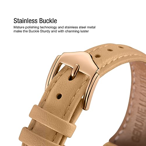WFEAGL Leather Bands Compatible with Apple Watch 38mm 40mm 42mm 44mm, Top Grain Leather Band Slim & Thin Replacement Wristband for iWatch Series 4/3/2/1(Camel Band+Rose Gold Adapter, 42mm 44mm) — view 3