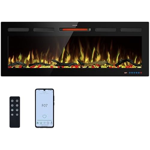 48" WiFi Electric Fireplace Inserts, Recessed and Wall Mounted Fireplace Heater W/Adjustable Flame Color & Brightness, Thermostat, 9H Timer, App and Remote Control, Low Noise, 750/1500W