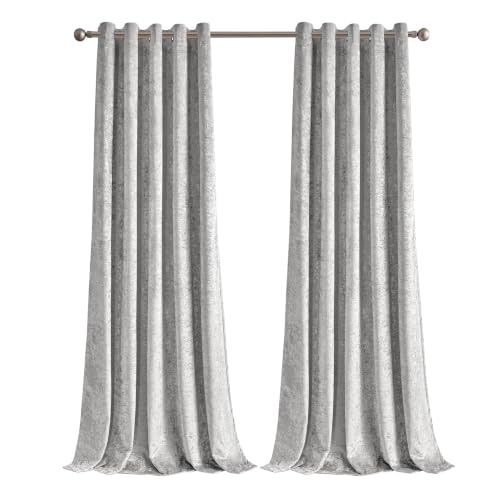 Image of StylemyBedroom Pair of Eyelet 100% Blackout Crushed Velvet Curtains Thick Heavy with Tie Backs (Silver, 46x54)