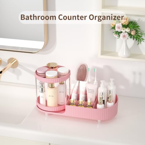 Image of Makeup Organizers for Vanity, 2 Rotating Perfume Trays and 5 Compartments