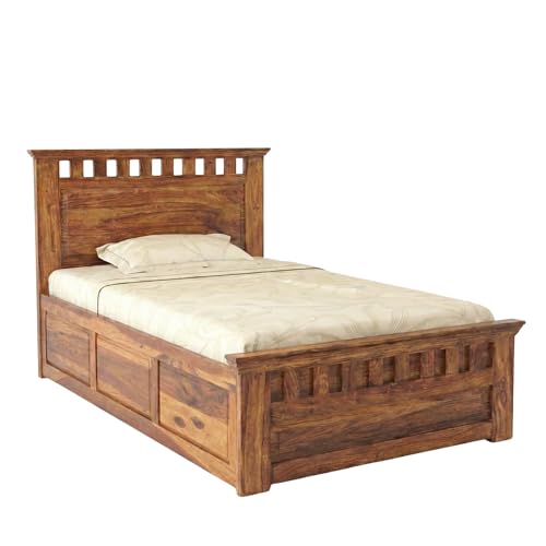 Image of SONA ART & CRAFTS Kuber Solid Sheesham Wood Single Bed (78x36) Furniture with Two Drawer Storage for Bedroom Solid Wood Bed Single Size Palang Wooden Cot Hostel Bed Living Room (Natural Finish)