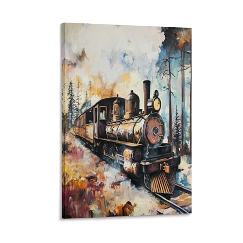 Train à vapeur affiche décoration murale toile tableau 40x60 cm