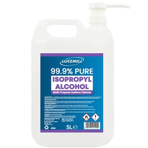 Lucemill 99.9% Isopropyl alcohol | 5 litre | Super Strength IPA First Aid Antiseptic | 99.9% Isopropyl Alcohol | Clear Liquid | Comes with Pump Dispenser