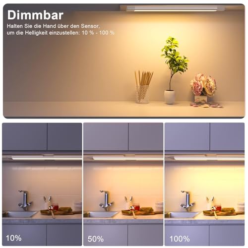 Miniatura 3 de Wobane Luz Led Cocina Bajo Mueble 60cm, Regulable Barra Luz Armario Con Sensor Sin Contacto, Luces Cocina Debajo Mueble Con Enchufe, Luz Led Adhesiva Para Gabinete, Estanteria, Blanco Cálido 2700k