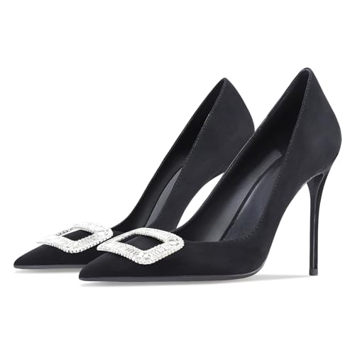 Image of Women's Pointed Toe Shallow Mouth Sexy Square Buckle Rhinestones 10cm Stiletto Heels Slip-on Wedding Party Banquet Big Size Shoes