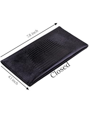 Genuine leather banknote wallet Travel black lizard (leather, durable stitching, folds in half, holds 4 cards, coin pocket, flat banknote compartment)3