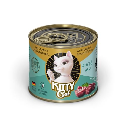 KITTY Cat Paté Cordero e hígado de Aves de Corral, 6 x 200 g, Comida húmeda para Gatos, sin Cereales, con taurina, Aceite de salmón y mejillón de Labios Verdes, pienso Completo con Alto Porcentaje de
