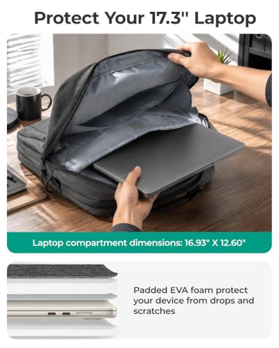 Image of BAGSMART 3 In 1 Laptop Bag for Men Expandable Computer Bag 17.3 Inch, Gray | Messenger Bag Briefcase Work Bag Business Travel Office