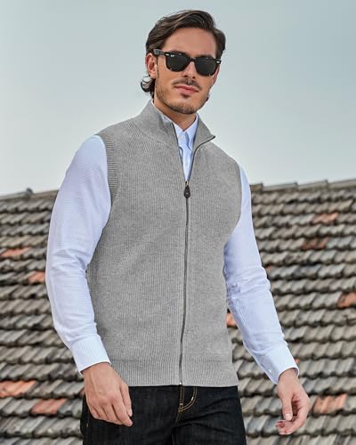 Kallspin Men’S Thick Wool Blend Sleeveless Cardigans Full Zip Up Knitted Sweater Vest Casual Outerwear thumb #4