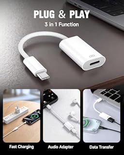 USB C to Lightning Headphone Audio Adapter, Type C Male to Female Lightning Earphone Converter with Charge/Data Transfer, Compatible with iPhone 17/16/15 Plus/Pro/Max, iPad Pro/Air 6/5/4, MacBook