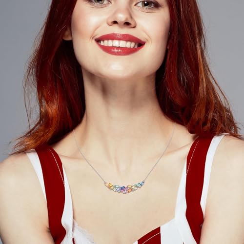 Curved Bar Baguette Necklace for Women 925 Sterling Silver Lab Created Colorful Gemstone Pendant Necklace4