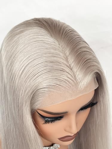 Image of Ash Blonde Lace Front Wigs Human Hair 13X4 UHD Transparent Wigs Lace Front Breathable Hair Pre Plucked Pre Cut 180% Density With Baby Hair for Women 26 Inch Straight Ash Blonde Human Hair Wig
