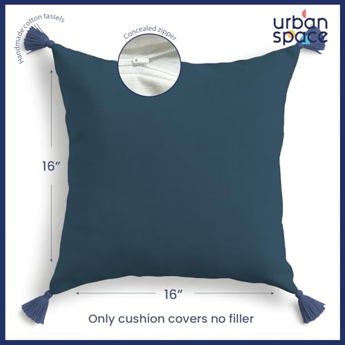 Image of Urban Space Decorative Cotton Cushion Cover Set of 3, 16 Inch X 16 Inch Cushion Covers for Sofa, Bedroom, Living Room (Sailor Stripe Dark Teal & Fence Grey, Set of 3)