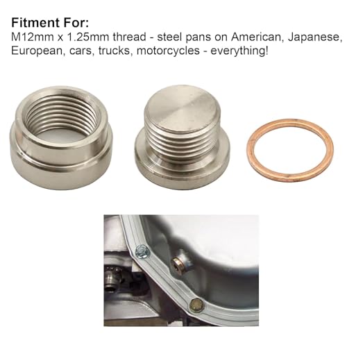 Image of SecosAutoparts Thread 18mm x 1.50, Steel Plug with Inner Hex Head Universal with Bung & Washer Kit, Stainless Steel, Transmission Sump Drain Plug (Weld in) Pack of 1
