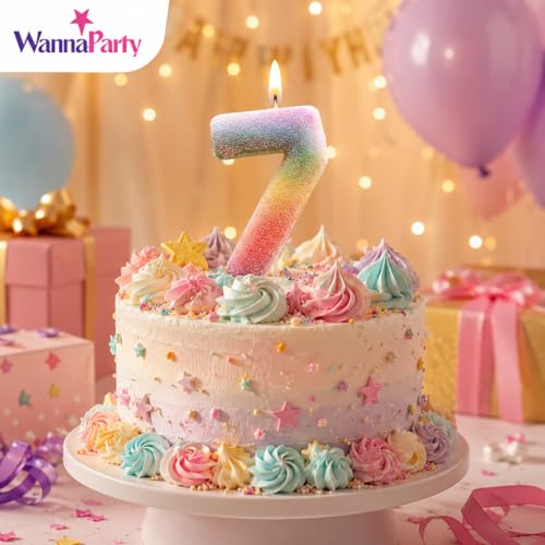 Image of Wanna Party Glitter Colorful 7th Birthday Candle, Birthday Number 7 Cake Candle Cake Toppers for Girl Women, Glitter Colorful Themed Party Decorations Supplies Birthday Gifts