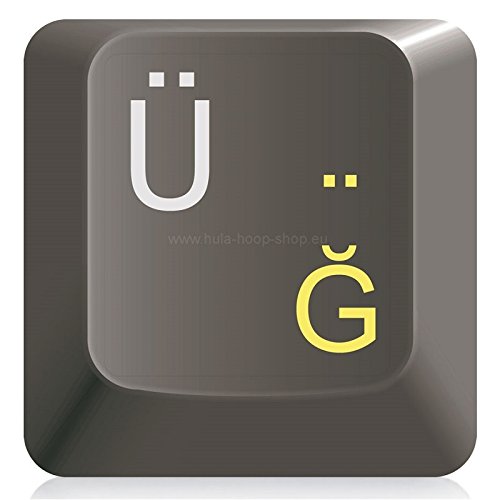 Türkische Tastaturaufkleber, transparent, laminierte Matte Oberfläche, für Standard Tastaturen, Made in Germany, Gelb Cover