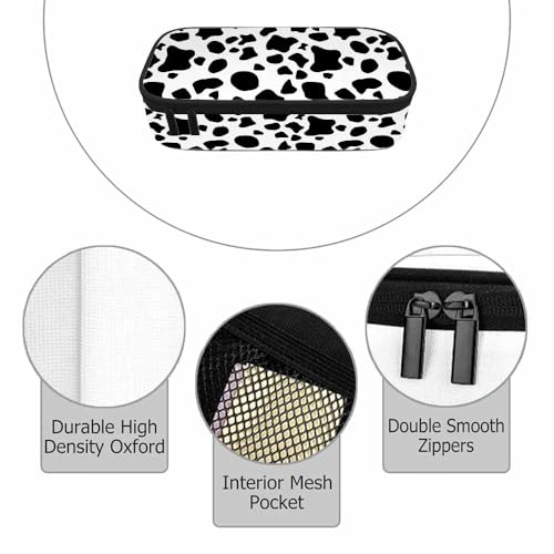 Image of Black White Cow Pencil Case Cow Spots Animal Fur Creative Arts Pencil Bag Pen Markers Pouch Holder Organizer for Boy Girl School Students