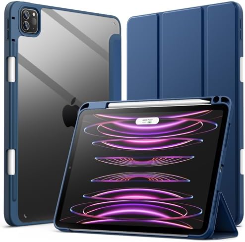 JETech Etui dla iPad Pro 11 Cala (2022/2021/2020/2018) z Pencil Uchwyt, Wyczyść Przezroczysty Tył Obudowa Slim Podstawkę Odporna na Wstrząsy Obudowa Tabletu Case (Głęboki Granatowy)