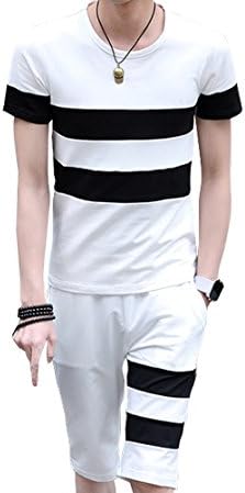 Amazon メンズ ボーダー セットアップ ジャージ スウェット トラックスーツ 半袖 ハーフパンツ 白 L ジャージ上下セット 通販