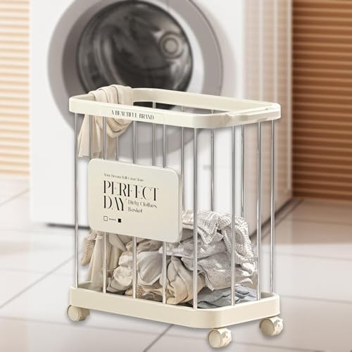 Panier à linge avec roulettes pivotantes et bac de rangement en PP rigide - 5