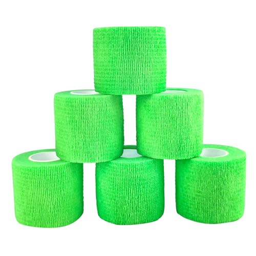 STpro Self Adhesive Bandage Wrap,6 Rolls 2” X 5 Yards Vet Wrap for Dogs, Horses, Pets, Elastic Cohesive Bandages for Wrist, Ankle Sprains and Swelling (Neon Green)