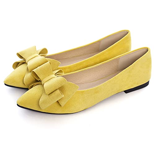 Image of WENJIAZHIZHI Square Toe Bow Ballet Slip-On | Classic Suede Finish,Chic Bow Detail,Effortless Everyday Style,Wedding Party Office,Plus Size Available
