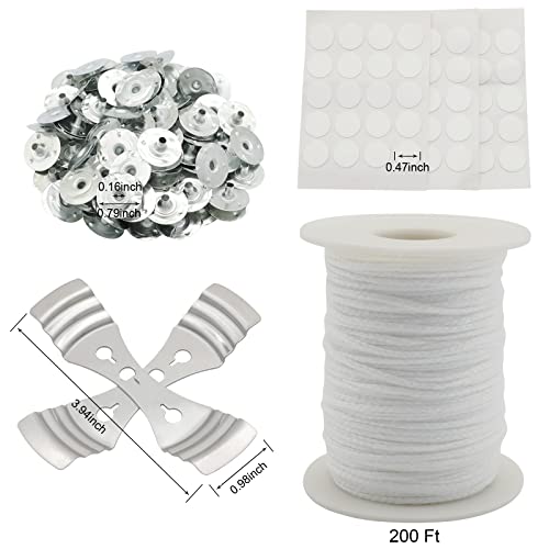 Candle Wick Roll, Rapuda 200 Ft 24 Ply Braided Wick Spool, 2 Pcs Metal Candle Wick Holders,100 Pcs Metal Sustainer Tabs, 60 Pcs Candle Thread Stickers For Candle Diy Craft Making #TOP1