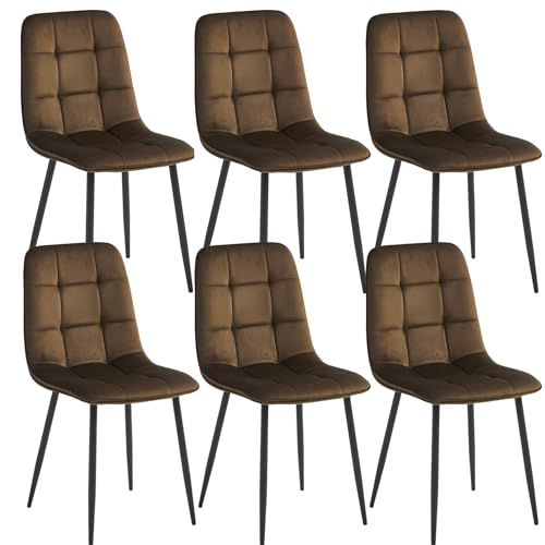 Colenis® - Chaises de Salle à Manger Ela - Lot de 6 - Marron - Velours - Chaise de Cuisine