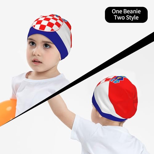 Croatian Flag Children Hip Hop Knitted Hat Kids Elastic Leisure Knit Cap Warm Sleep Beanies Black4
