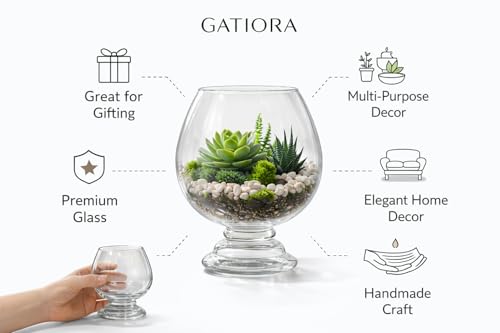 Image of Glass Fish Bowl /Terrarium Wine Cup Shape Clear Glass Aquarium for Fish, Plants & Pebbles, Decorative Centerpiece for Home, Living Room, Office & Balcony (12 Inch)