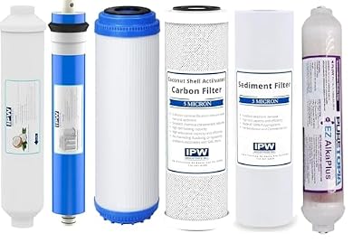 IPW Industries Replacement Water Filter Set for Geekpure 6-Stage Reverse Osmosis System - Sediment, GAC, Activated Carbon Block, Post Carbon Filter, Alkaline pH+ Remineralization, 75 GPD, Set of 6