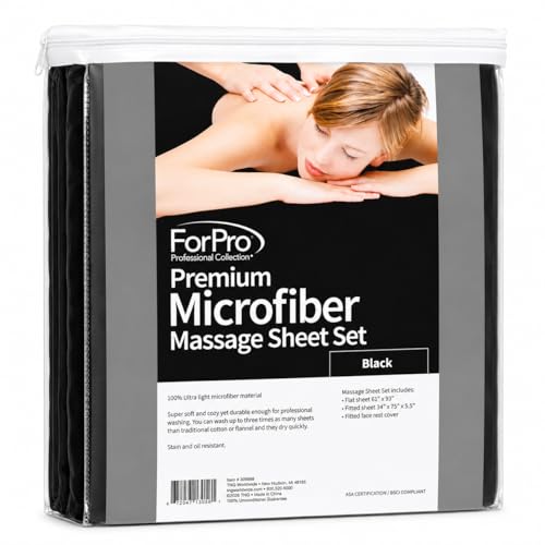 Image of ForPro Professional Collection Premium Microfiber 3-Piece Massage Sheet Set, Black, Ultra-Light, Stain, and Wrinkle-Resistant Includes Massage Flat and Fitted Sheet and Massage Face Rest Cover