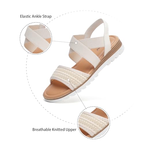 Saidoteto Women's Wide Width Flat Sandals,Comfortable Elastic Ankle Strap Slingback Slip-On Open Toe Low Wedge Walking Sandals for Summer & Casual2