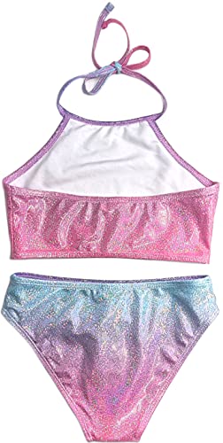 Image of SHEKINI Girl's Halter Bikini Set Silver Stamping Beach Sport Two Piece Swimsuit Kid Swimwear