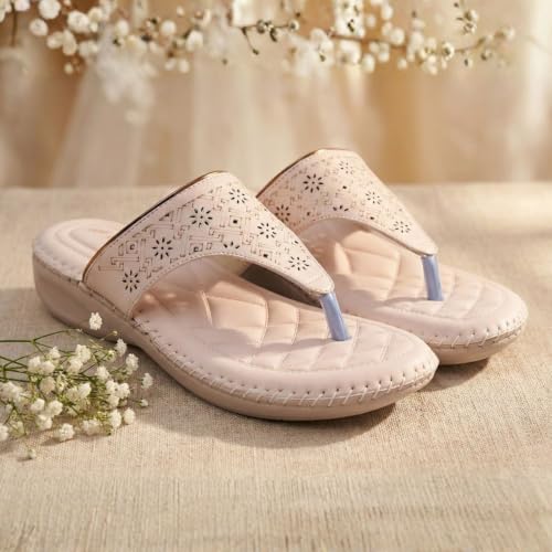 Image of TRASE Orthopedic Footwear for Women | Flat Ortho Slippers for Women Stylish | Soft Sole Ladies Chappal Fancy Comfortable Casual Footwear with Laser Cut Design