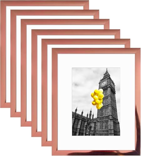 BSRHOME 8x10 Picture Frame Set of 6 Rose gold with Plexiglass Display Pictures 5x7 with Mat or 8x10 Without Mat for Tabletop Display and Wall Mounting