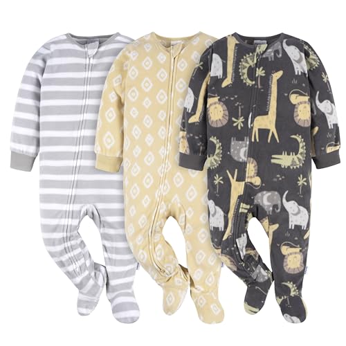 Image of Gerber Baby Flame Resistant Fleece Footed Pajamas (3 Pack)