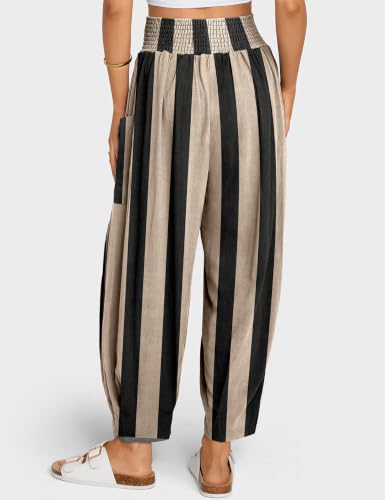 Image of TARSE Women's Linen Wide Leg Pants Baggy High Waist Palazzo Pants