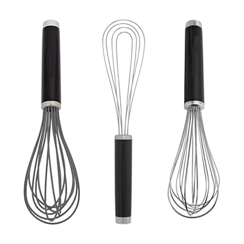 Image of KitchenAid Utility, Flat and Silicone Whisk Set, Set Of 3, Black