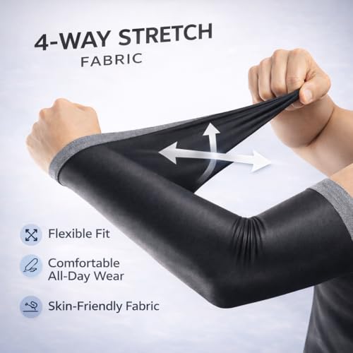 Image of PULGOS Black Arm Sleeves for Men & Women (Pack of 2) | UPF 50+ UV Sun Protection | Cooling & Breathable Sports Arm Sleeves for Cycling, Running, Biking, Cricket & Outdoor Activities